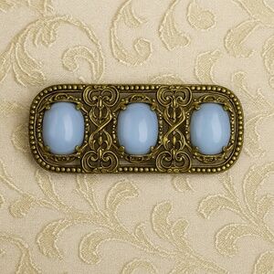 CZECH Art Deco Filigree Brooch – Opalescent Blue Glass | Wedding Something Blue